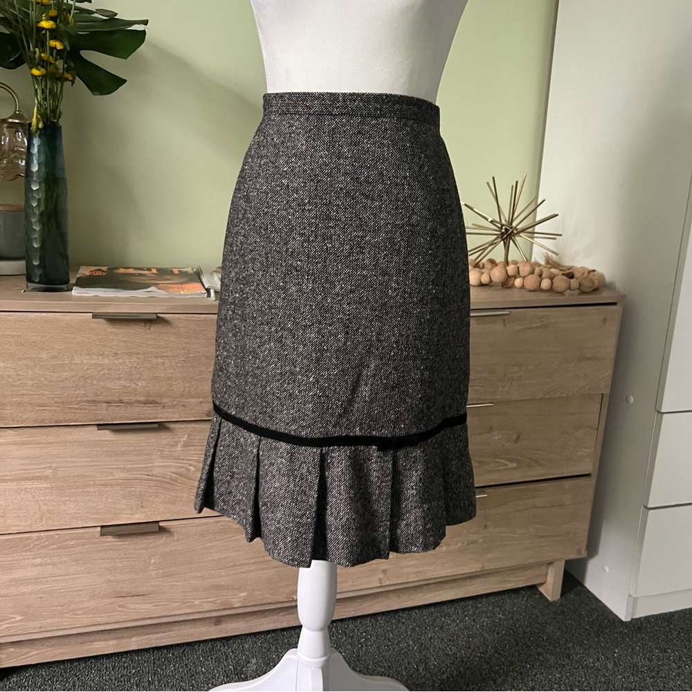 DRESS BARN Black Bow & Grey Vintage Wool Blend Midi Mini Pencil Formal Skirt 10 - Picture 10 of 16